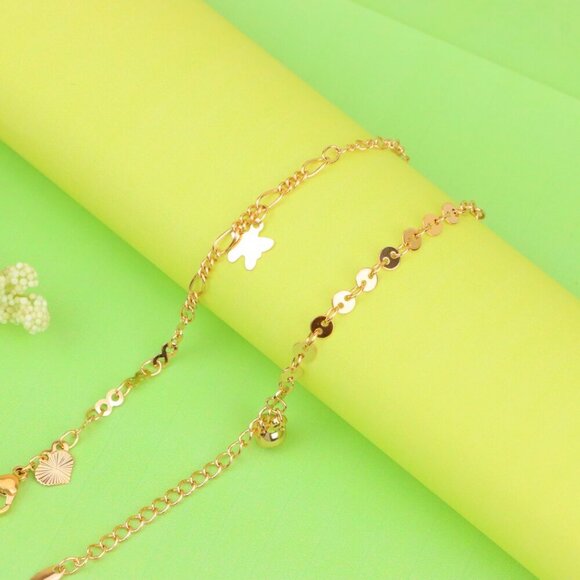 "Rose Gold Butterfly Charm Anklet in Dual Link Design, XPAL1189 - Picture 3 of 12